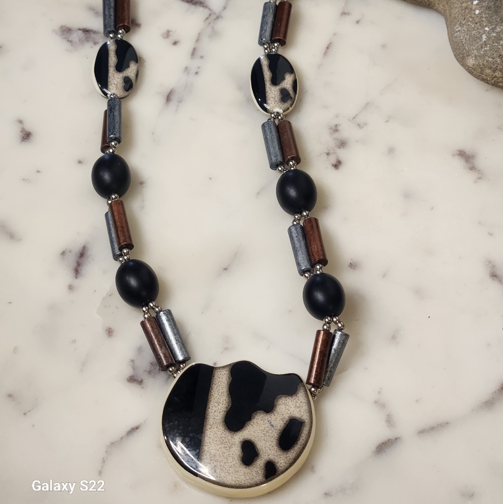 Vintage | Glass Ceramic Wooden Bead | Statement Necklace